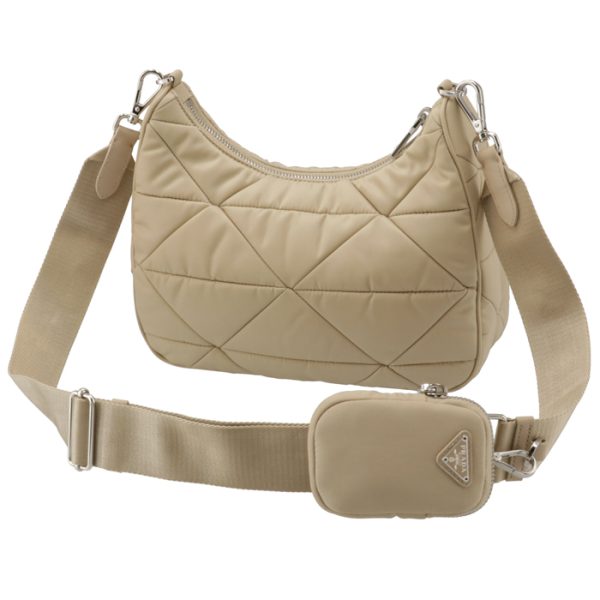 1bc151o1ordjnf24 2 Prada Triangle Logo Padded Shoulder Bag Beige