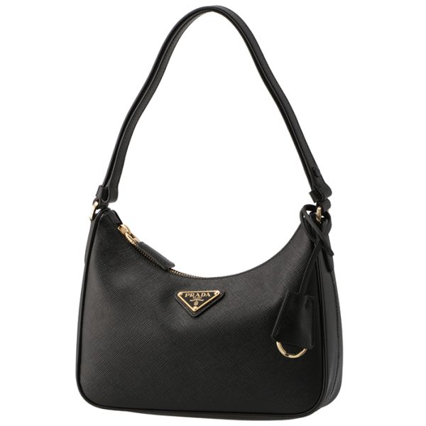 1bc204jomnzv 1 Prada Saffiano Triangle Hobo Mini Bag Black