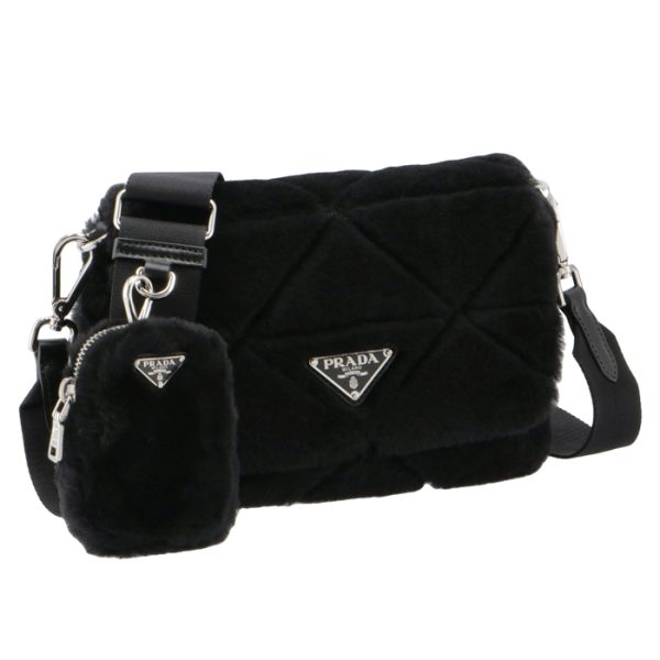 1bd292k9o2ec9002 Prada Shearling Sheep Fur Mini Shoulder Bag Black