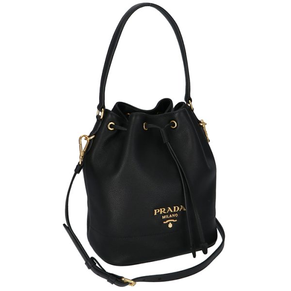 1be018nom2bbe002 Prada Shoulder Bucket Bag Drawstring Black