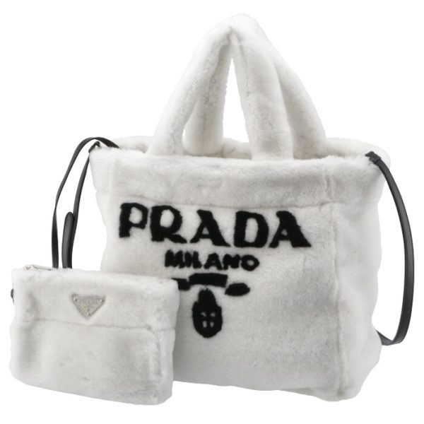 1bg374mio2ec9964 1 Prada Shearling Mouton Tote Shoulder Bag White