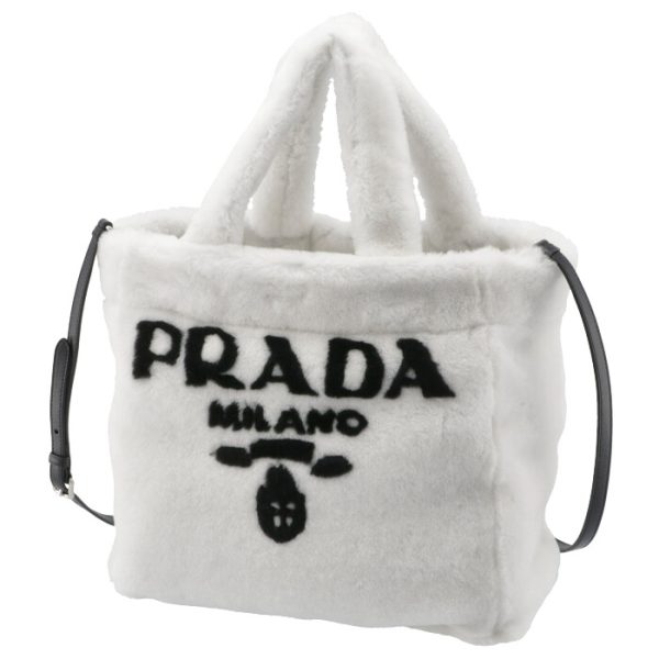 1bg374mio2ec9964 6 Prada Shearling Mouton Tote Shoulder Bag White