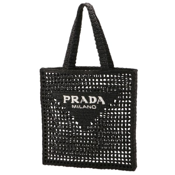 1bg393ooo2a2t002 1 Prada Raffia Tote Triangle Logo Straw Bag Black