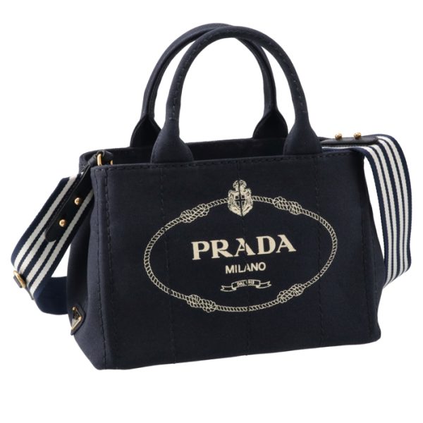 1bg439roozkihdt Prada Canapa Canvas Tote 2way Handbag Navy