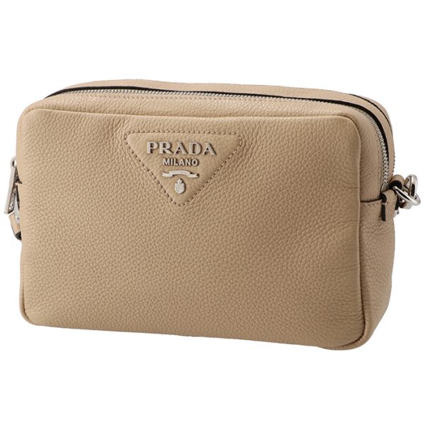 1bh0823om2dkv 1 Prada Logo Strap Leather Shoulder Bag Beige