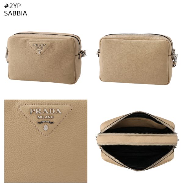 1bh0823om2dkv 11 Prada Logo Strap Leather Shoulder Bag Beige