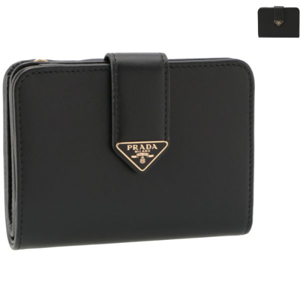 1ml0182cnp Prada Tab Compact Bifold Wallet Black