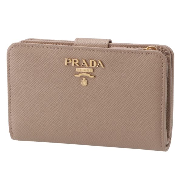 1ml225qwa236 Prada Saffiano Metal Bifold Wallet Beige