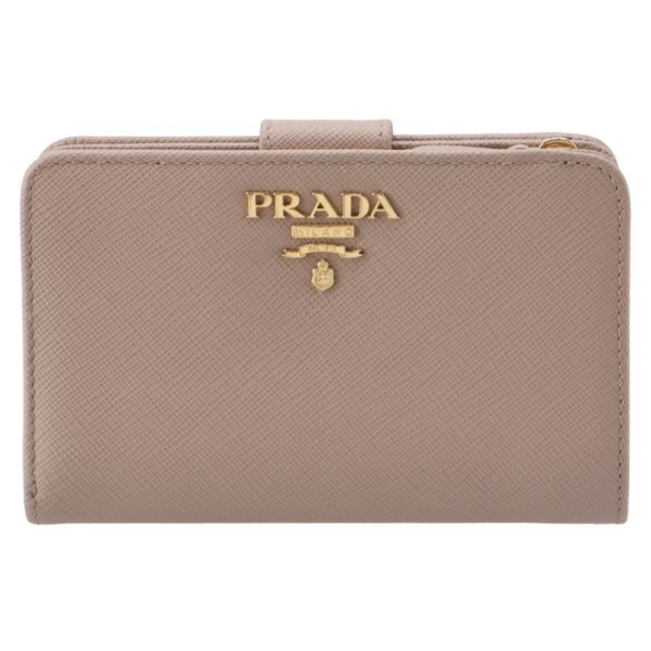 1ml225qwa236 1 Prada Saffiano Metal Bifold Wallet Beige