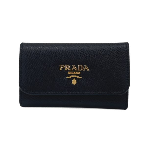 1pg222 s me ner 01 Prada Key Case Saffiano Metal Leather Black