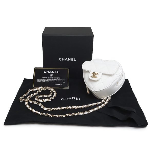 200004593019 2 Chanel Heart Matelasse Chain Wallet Lambskin Shoulder Bag White