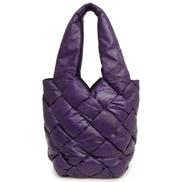 200006478019 Bottega Veneta Maxi Intreciatto Casette Calfskin Leather Tote Bag Purple Silver