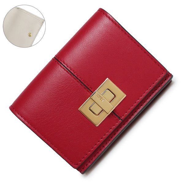 200008111019 Fendi Micro Trifold Peekaboo Wallet Calfskin Red Beige