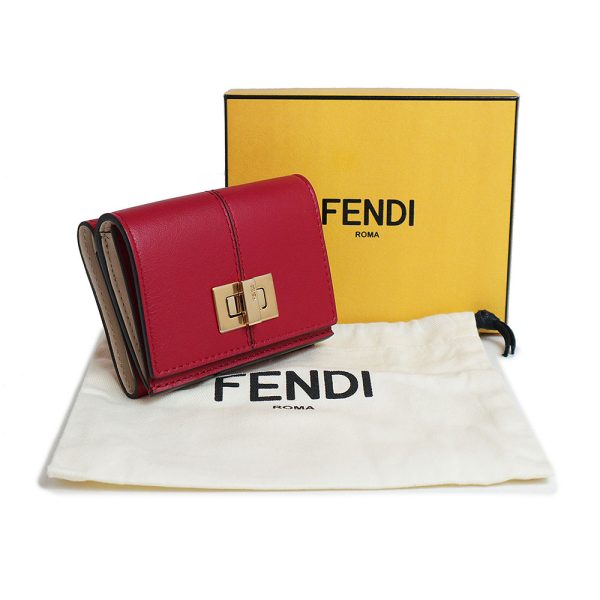 200008111019 2 Fendi Micro Trifold Peekaboo Wallet Calfskin Red Beige