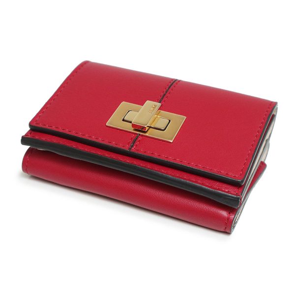 200008111019 8 Fendi Micro Trifold Peekaboo Wallet Calfskin Red Beige