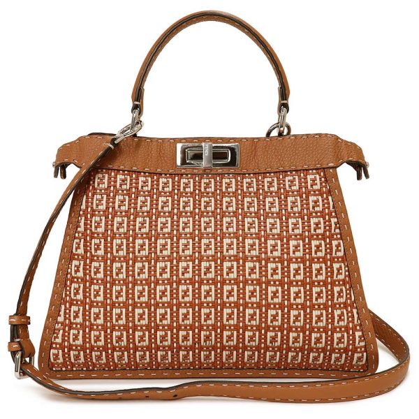 200008287019 Fendi Peekaboo Medium Intreccio Micro Ff Selleria Brown