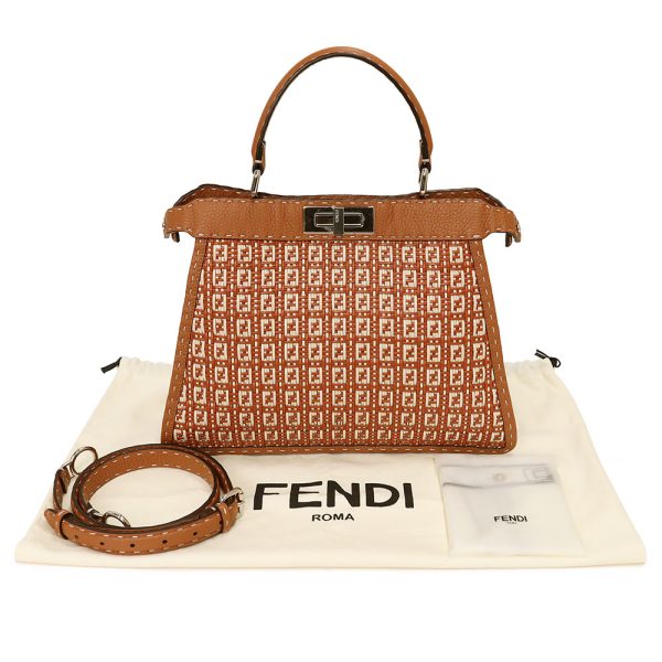 200008287019 2 Fendi Peekaboo Medium Intreccio Micro Ff Selleria Brown