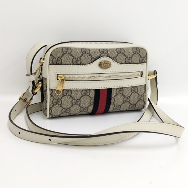 oplus 256 GUCCI Ophidia Shoulder Bag Sherry Line GG Supreme Leather PVC White Beige