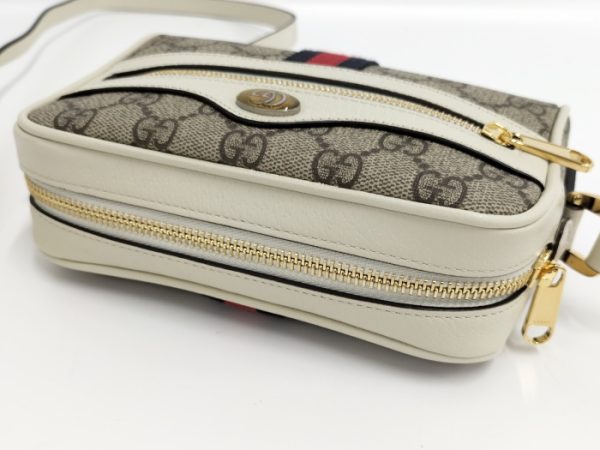 oplus 256 GUCCI Ophidia Shoulder Bag Sherry Line GG Supreme Leather PVC White Beige