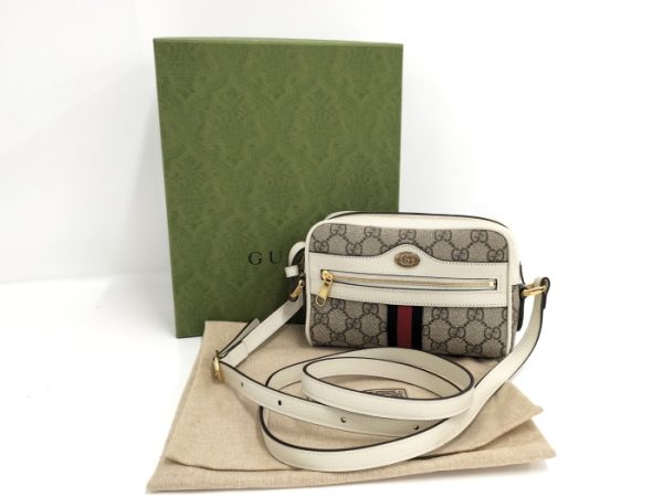 oplus 256 GUCCI Ophidia Shoulder Bag Sherry Line GG Supreme Leather PVC White Beige