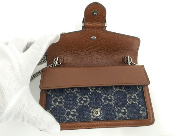 oplus 256 GUCCI Chain Shoulder Bag Dionysus Super Mini Bag GG Denim Brown Blue