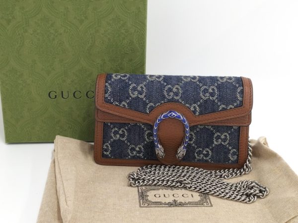 oplus 256 GUCCI Chain Shoulder Bag Dionysus Super Mini Bag GG Denim Brown Blue