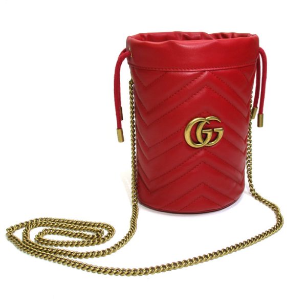 2000087257800392 1 Gucci GG Marmont Mini Quilted Leather Bucket Bag Red