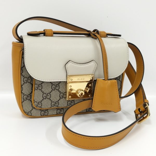 oplus 256 GUCCI Padlock Shoulder Bag GG Supreme Leather PVC Coating Beige