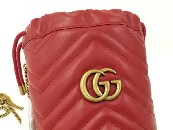 2000087257800408 7 GUCCI GG Marmont Drawstring Leather Mini Bucket Bag Shoulder Bag Red