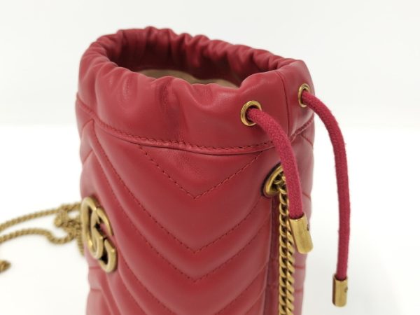 2000087257800408 8 GUCCI GG Marmont Drawstring Leather Mini Bucket Bag Shoulder Bag Red