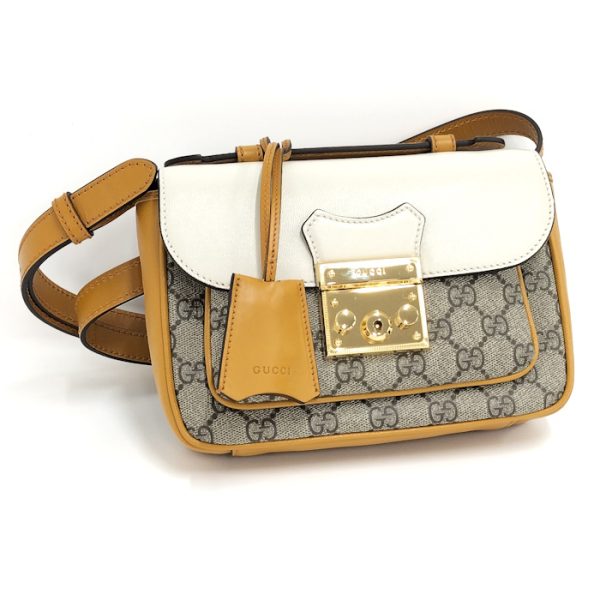 oppo 256 Gucci Padlock GG Supreme Leather 2WAY Shoulder Bag Beige Yellow