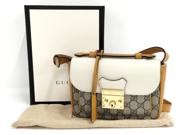 oppo 256 Gucci Padlock GG Supreme Leather 2WAY Shoulder Bag Beige Yellow