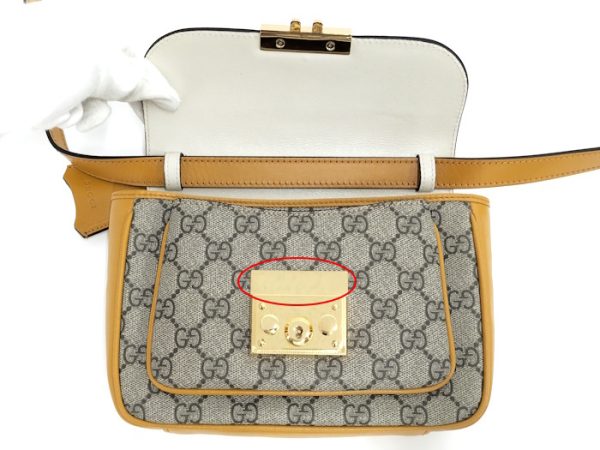 oppo 288 Gucci Padlock GG Supreme Leather 2WAY Shoulder Bag Beige Yellow