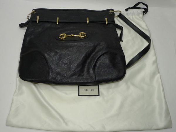 2000087257800437 8 GUCCI Horsebit 1955 Messenger Bag Drawstring Shoulder Bag Leather Black