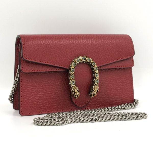 oplus 256 GUCCI Dionysus Chain Shoulder Bag Leather Red