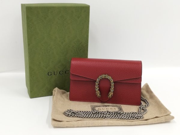 oplus 256 GUCCI Dionysus Chain Shoulder Bag Leather Red