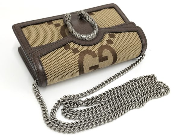 oppo 256 Gucci Dionysus Jumbo GG Canvas Leather Chain Shoulder Bag Brown Beige