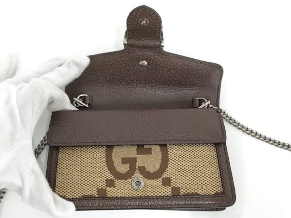 oppo 256 Gucci Dionysus Jumbo GG Canvas Leather Chain Shoulder Bag Brown Beige