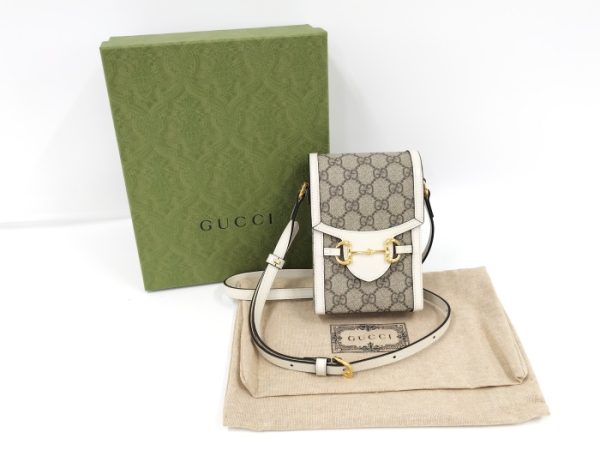 2000087257800463 10 GUCCI Mini Shoulder Bag Horsebit GG Supreme PVC Beige