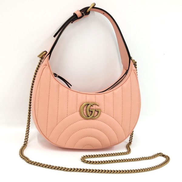 2000087257800467 1 Gucci GG Marmont Half Moon Leather 2WAY Handbag Pink