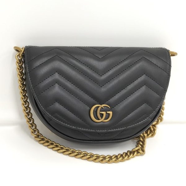 oplus 256 GUCCI Chain Shoulder Bag Leather Black