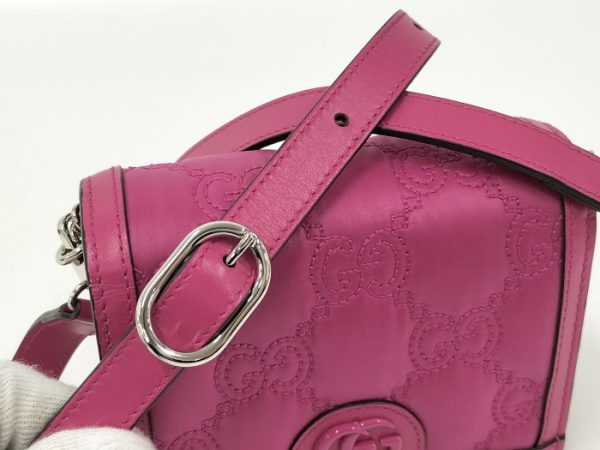 oplus 256 Gucci GG Marmont Nylon Leather Shoulder Bag Pink