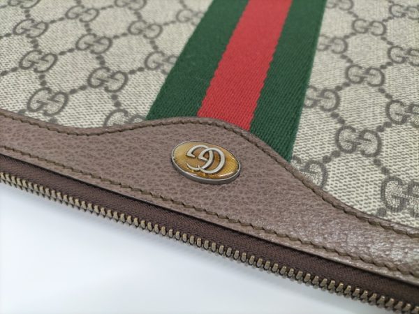 2000088252000295 6 Gucci Clutch Bag GG Supreme PVC Leather Sherry Line Beige Brown