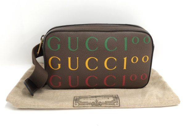 2000088257800220 10 GUCCI Body Bag Belt Bag 100th Anniversary Leather Brown