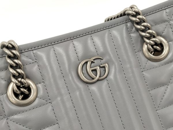 oplus 256 GUCCI Chain Shoulder Bag GG Marmont Leather Gray