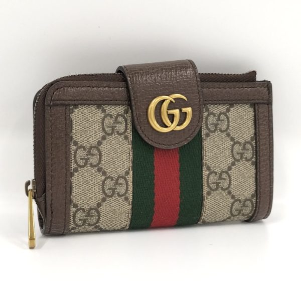 oplus 256 Gucci Ophidia Card Case with Coin Purse GG Supreme Canvas Beige Brown