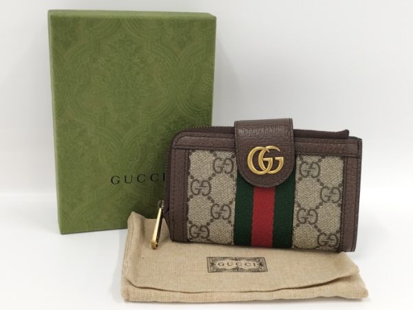 oplus 256 Gucci Ophidia Card Case with Coin Purse GG Supreme Canvas Beige Brown