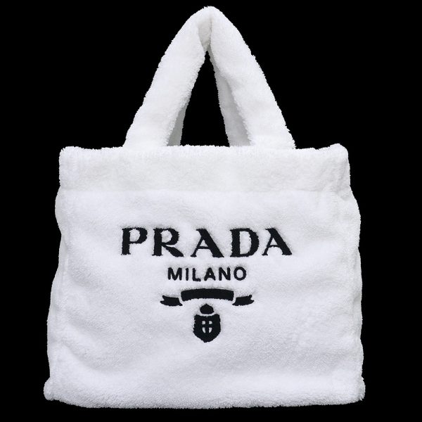 200012600019 Prada Terry Pile Bianco Tote Bag Black white