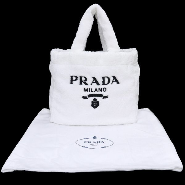 200012600019 2 Prada Terry Pile Bianco Tote Bag Black white