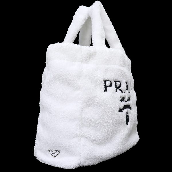 200012600019 4 Prada Terry Pile Bianco Tote Bag Black white